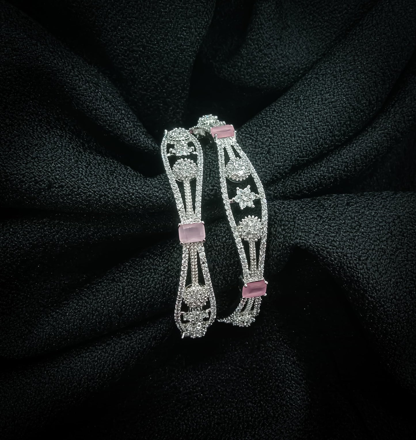Crystal Bloom Bangles – Soft Pink & Shine
