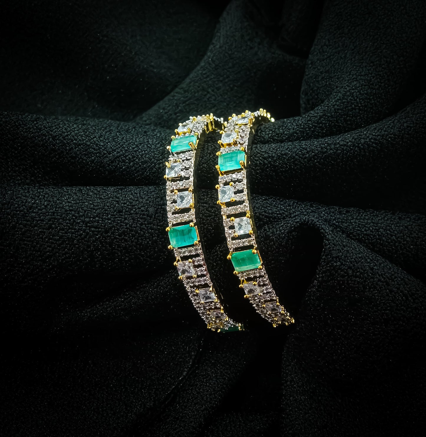 Queen’s Mosaic – Emerald & Ice Crystal Bangles