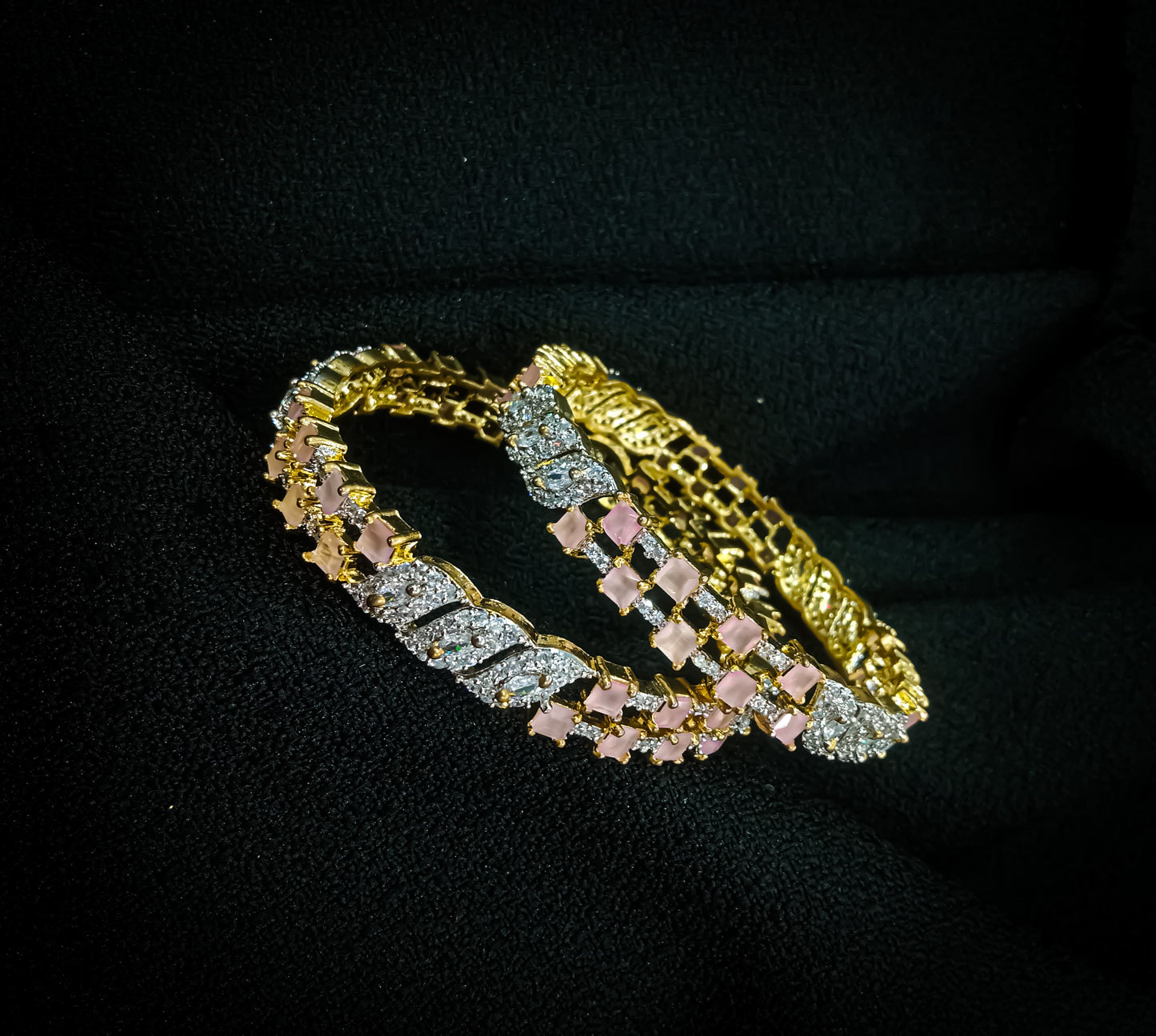 Blush Radiance – Luxe Crystal-Cut Bracelet Duo