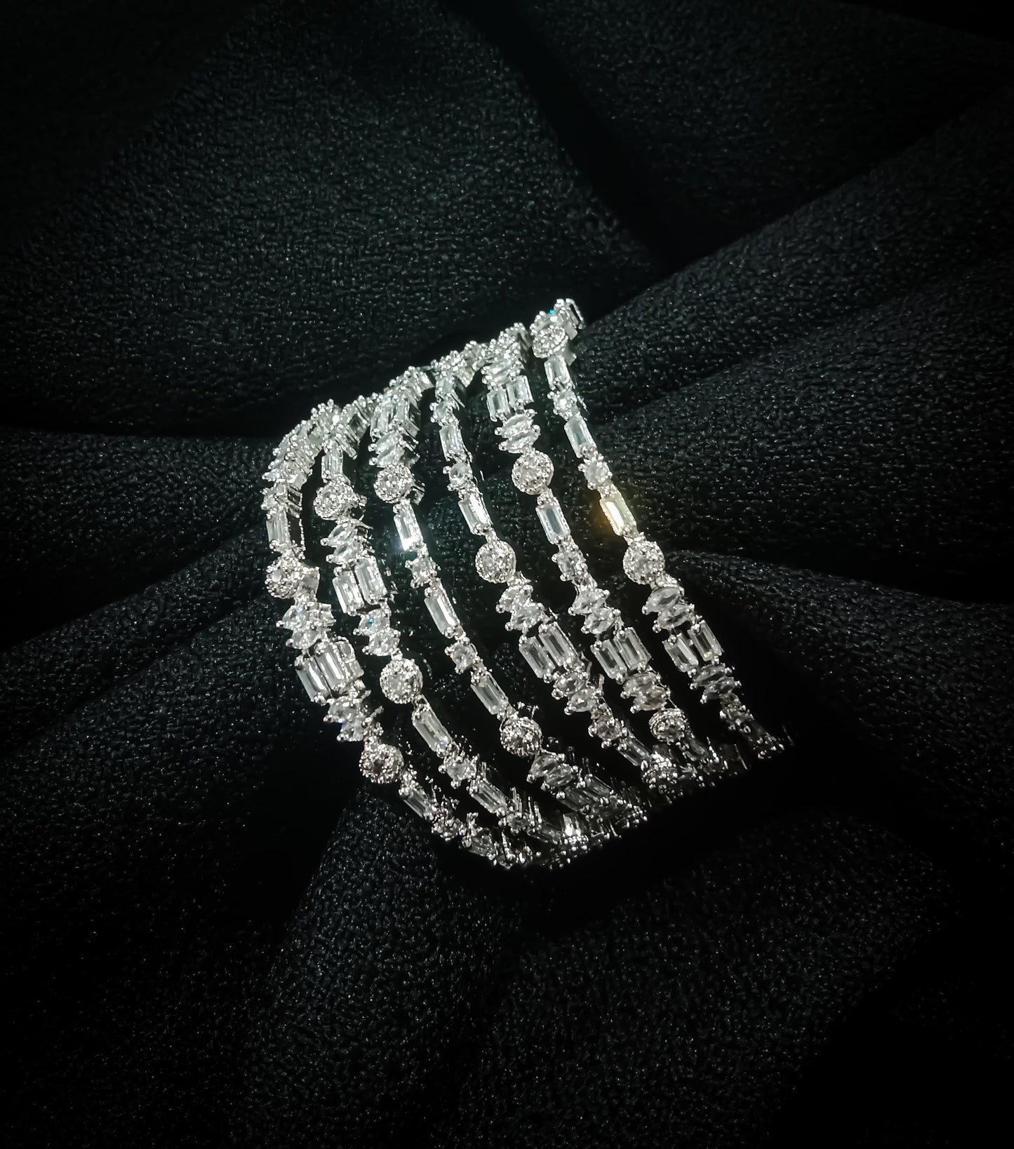 Regalia Spark Baguette Crystal Cuff Set – Timeless Ice Shine in Silver