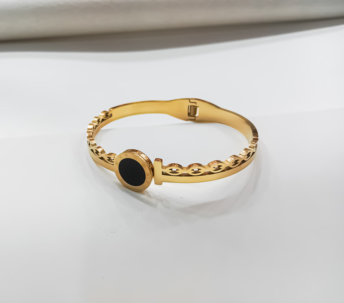 Bold Black Charm Bracelet – Stainless Steel Elegance