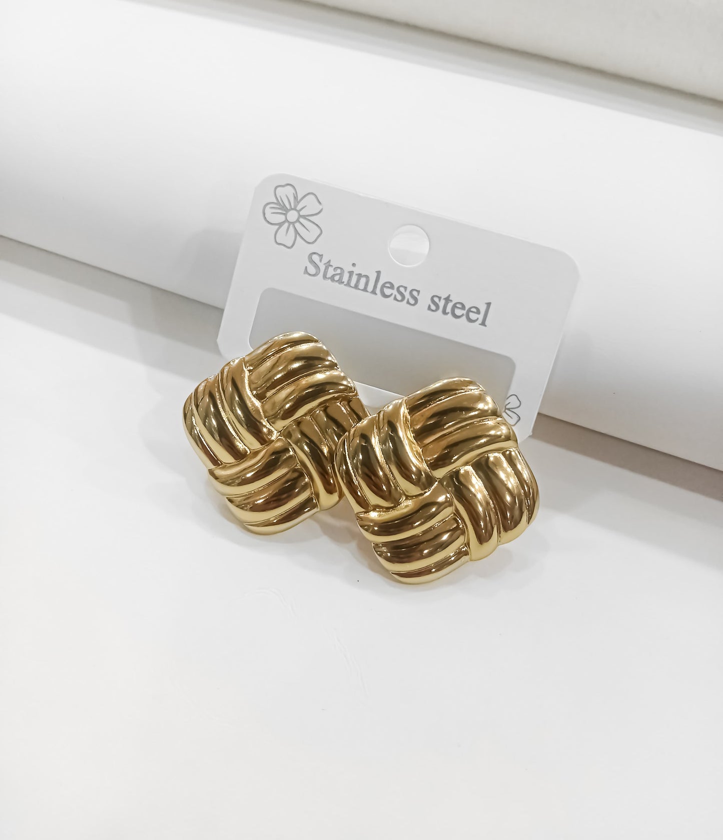Gilded Knot – Bold Square Weave Earrings