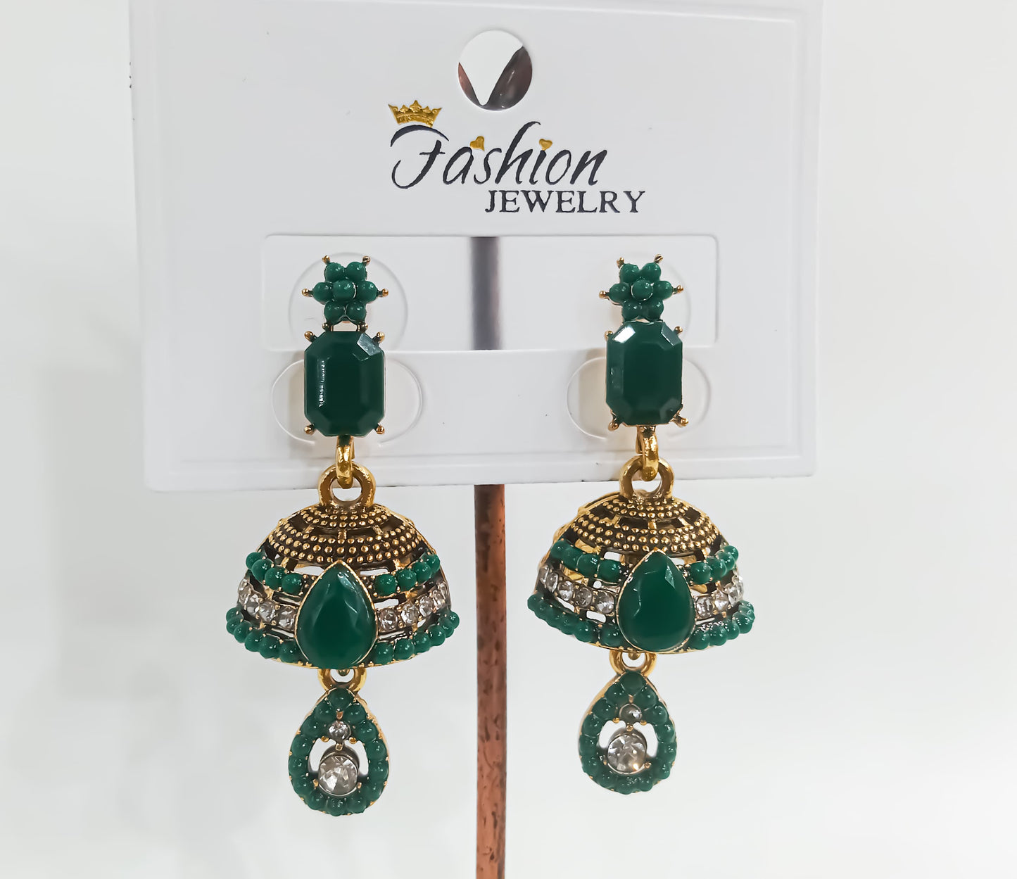 Emerald Bells – Antique Green Jhumka Earrings