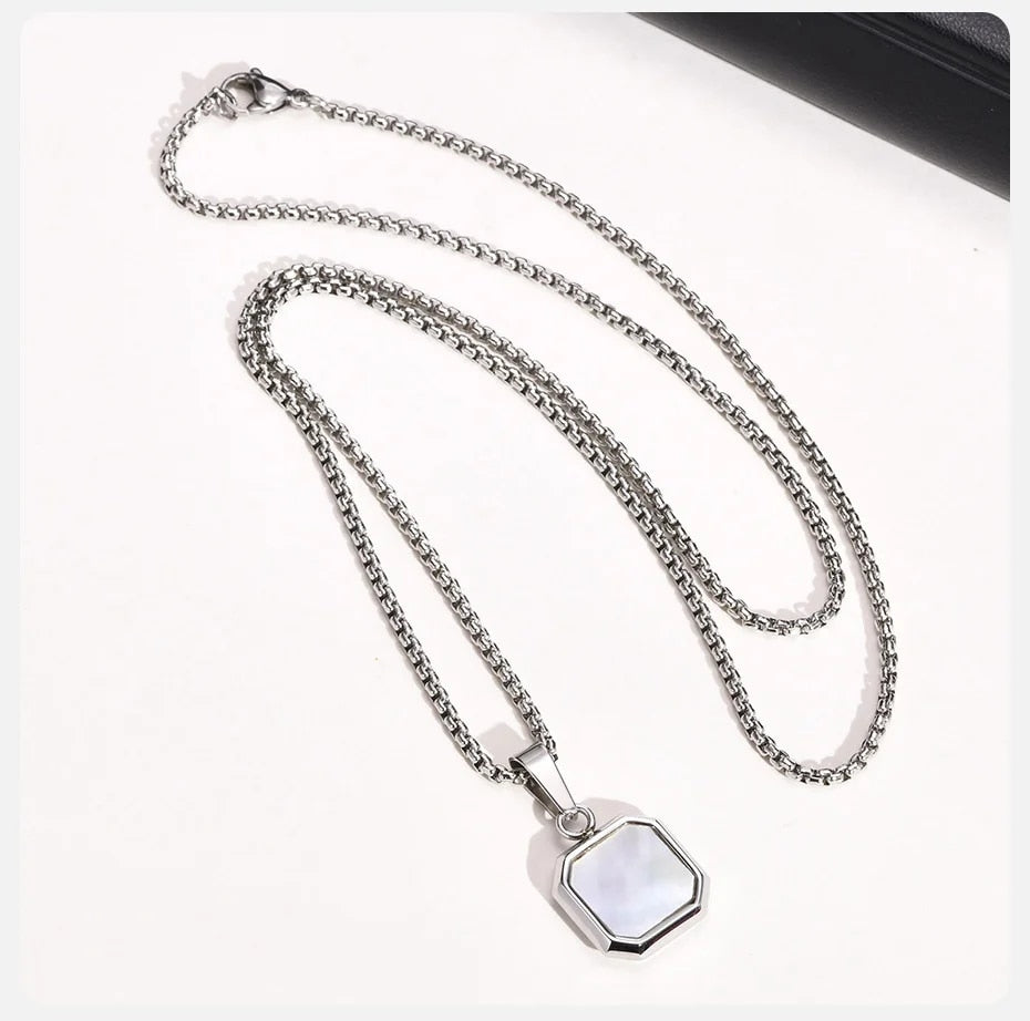 Moonveil Charm – Frosted Silver Hexa Pendant Necklace