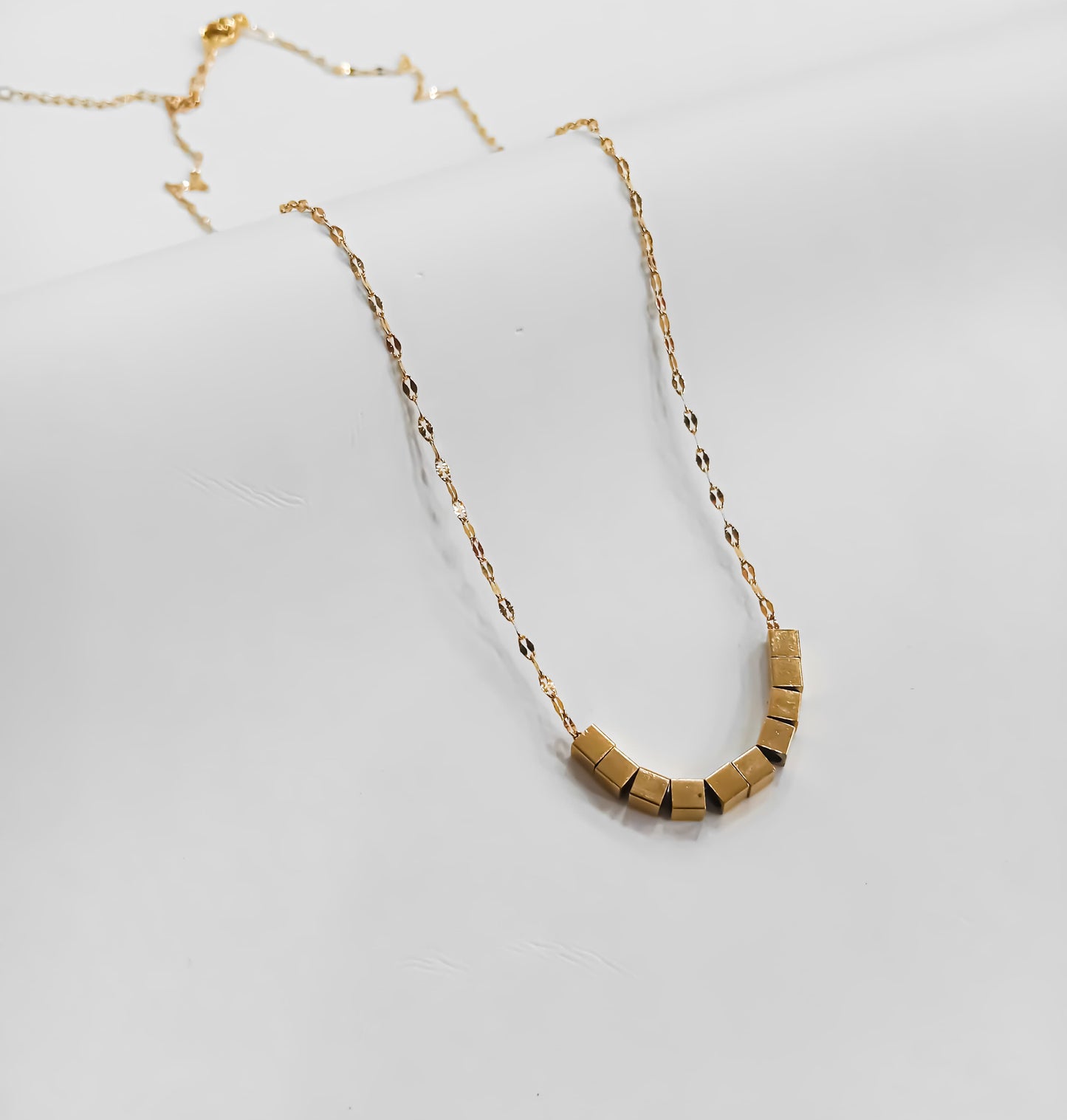 Gilded Blocks – Minimalist Cube Chain Necklace