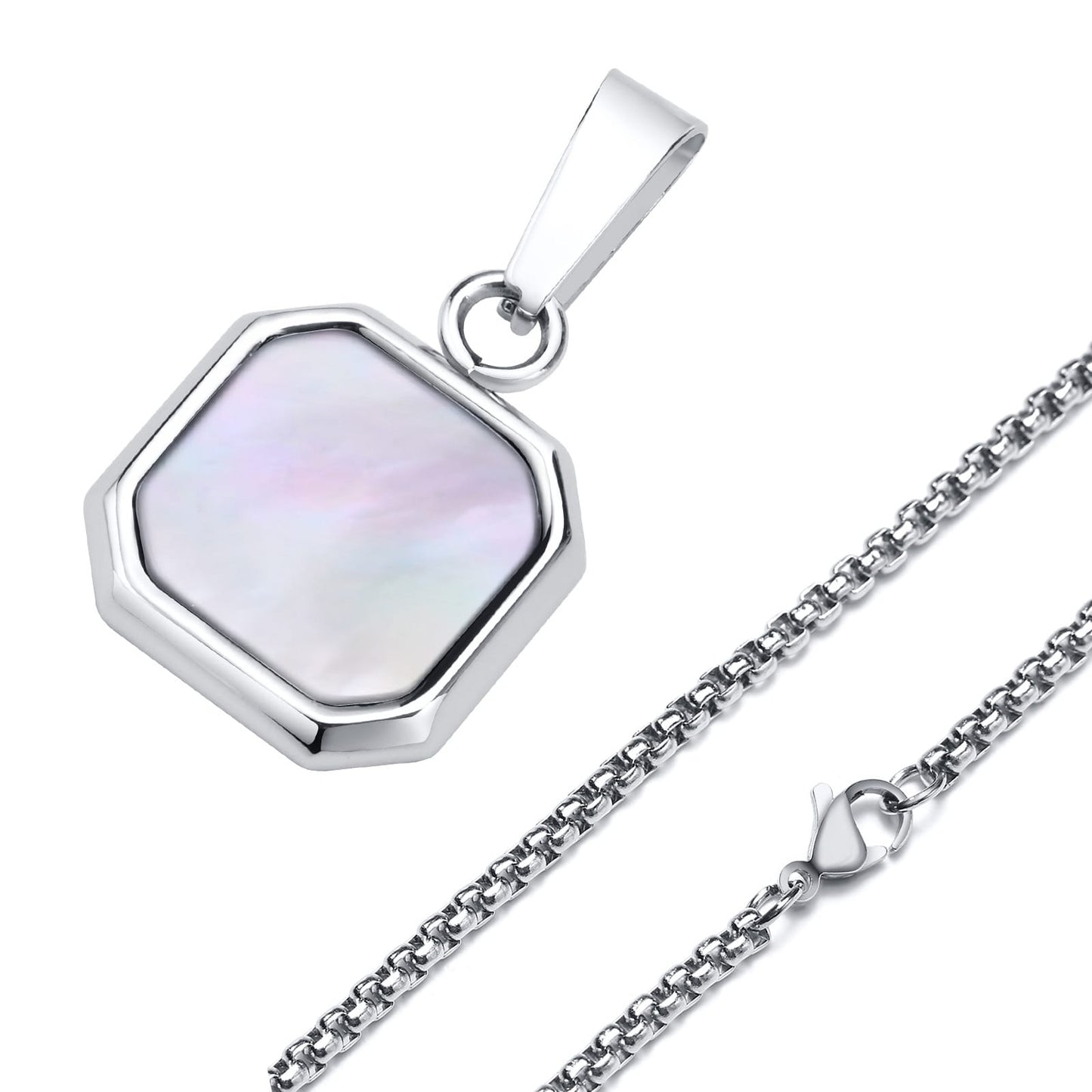 Moonveil Charm – Frosted Silver Hexa Pendant Necklace