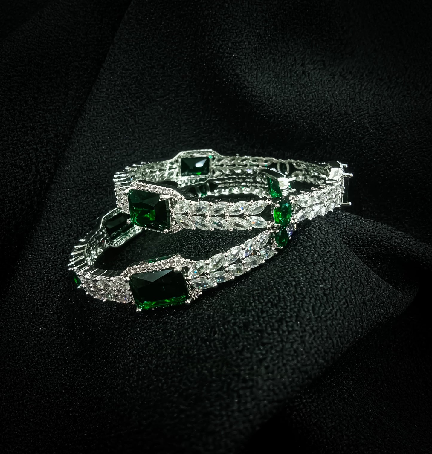 Emerald Ice Queen Silver Bangles