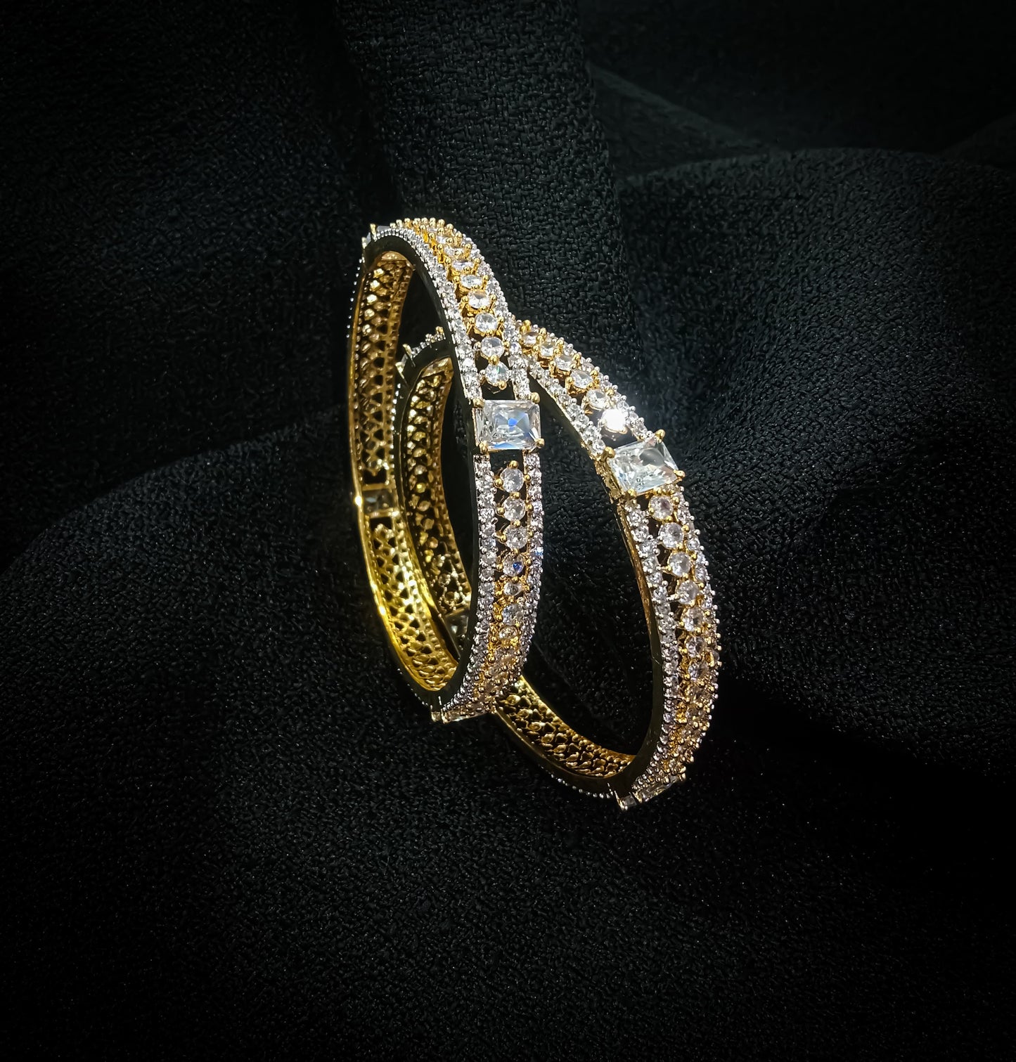 Majestic Luxe Gold - Tone Bangles with Zircon Detailing