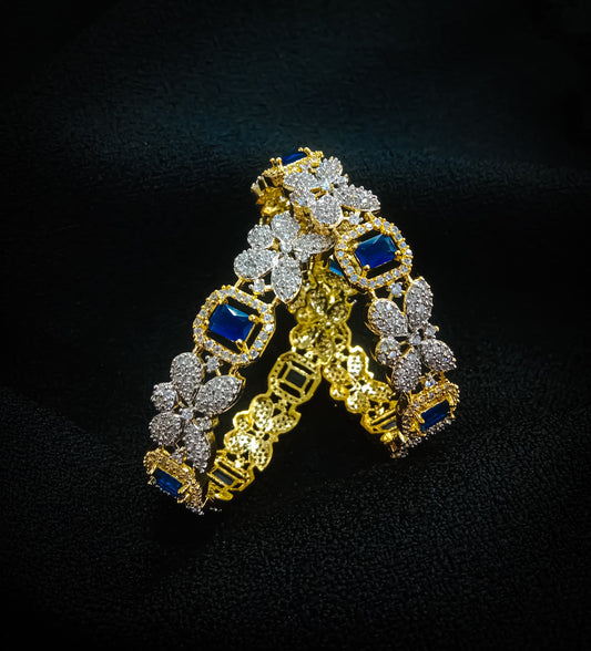 Zeenat Royale – Gold Finish Blue Stone Bangles