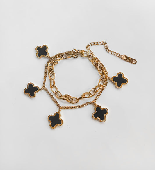 Black Bloom – Clover Charm Steel Bracelet