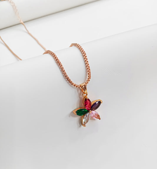 BloomAura Multicolor Zircon Flower Necklace