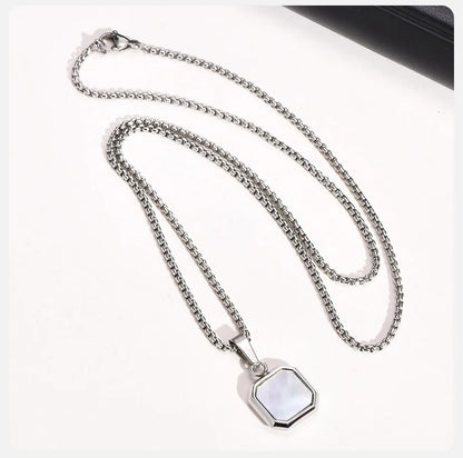 Moonveil Charm – Frosted Silver Hexa Pendant Necklace
