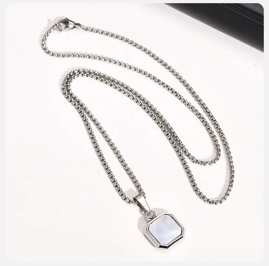 Moonveil Charm – Frosted Silver Hexa Pendant Necklace