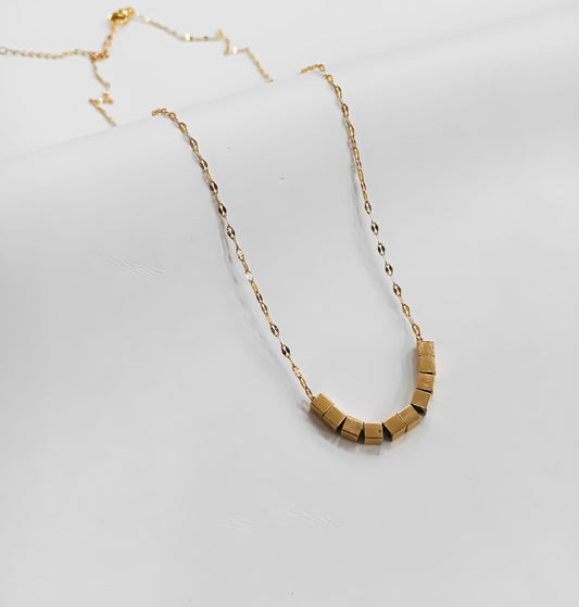 Gilded Blocks – Minimalist Cube Chain Necklace
