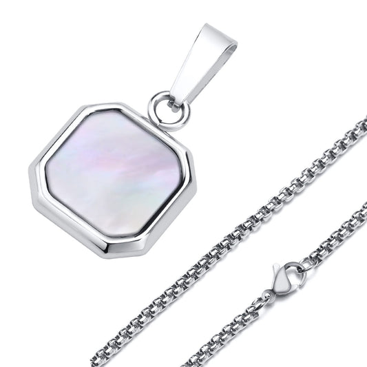 Moonveil Charm – Frosted Silver Hexa Pendant Necklace