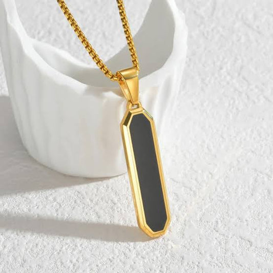 Noir Edge – Sleek Gold Black Pendant Necklace